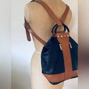 Valentina Black and Tan Leather Convertible Backpack Tote